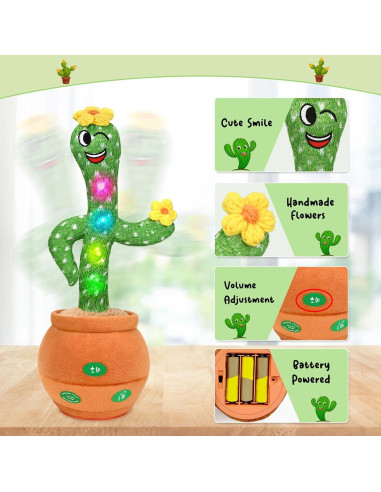 Juguete Cactus Hablante LGOUYGG 32 cm con Música y Luz