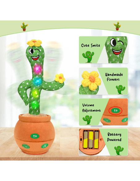 Juguete Cactus Hablante LGOUYGG 32 cm con Música y Luz