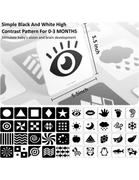 Tarjetas de Flash de Alto Contraste beiens para Bebés - 20 Páginas 14x14 cm