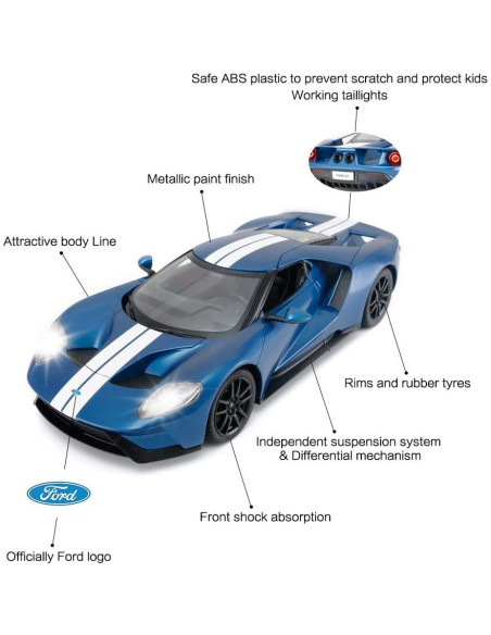 Coche RC Rastar Ford GT 1/14 Azul Control Remoto