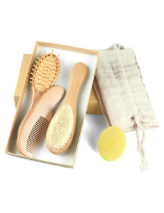 Juego de Cepillo y Peine para Bebés - 4 Piezas de Madera