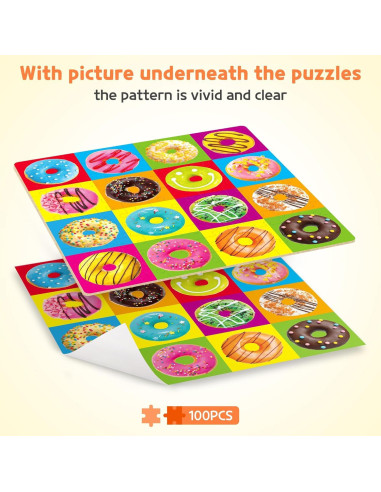 Rompecabezas de Madera 100 Piezas Donuts SYNARRY 40x40 cm