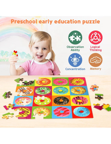 Rompecabezas de Madera 100 Piezas Donuts SYNARRY 40x40 cm