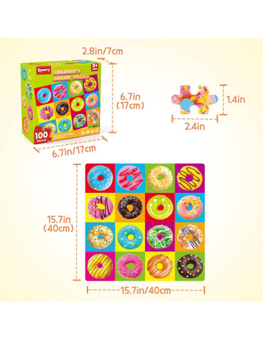 Rompecabezas de Madera 100 Piezas Donuts SYNARRY 40x40 cm