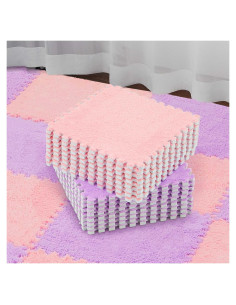 Flutesan 15 Piezas Baldosas de Alfombra EVA Rosa y Púrpura