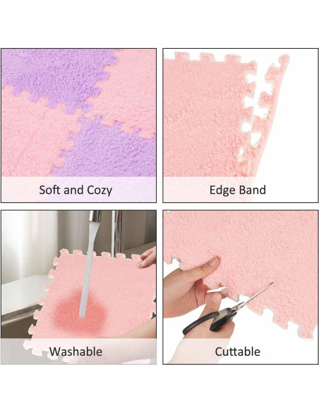 Flutesan 15 Piezas Baldosas de Alfombra EVA Rosa y Púrpura