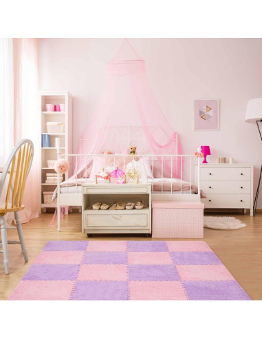 Flutesan 15 Piezas Baldosas de Alfombra EVA Rosa y Púrpura