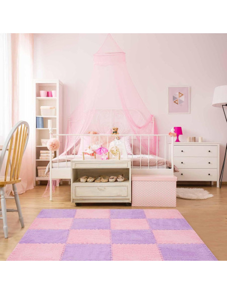 Flutesan 15 Piezas Baldosas de Alfombra EVA Rosa y Púrpura