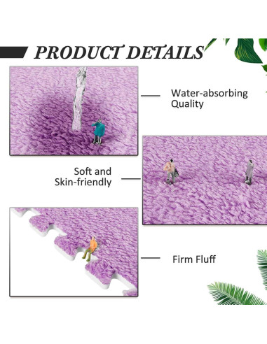 Flutesan 15 Piezas Baldosas de Alfombra EVA Rosa y Púrpura