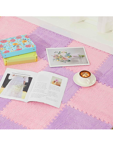 Flutesan 15 Piezas Baldosas de Alfombra EVA Rosa y Púrpura
