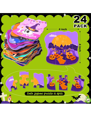 Paquete de 24 Rompecabezas de Halloween para Niños - HFAYDZSW
