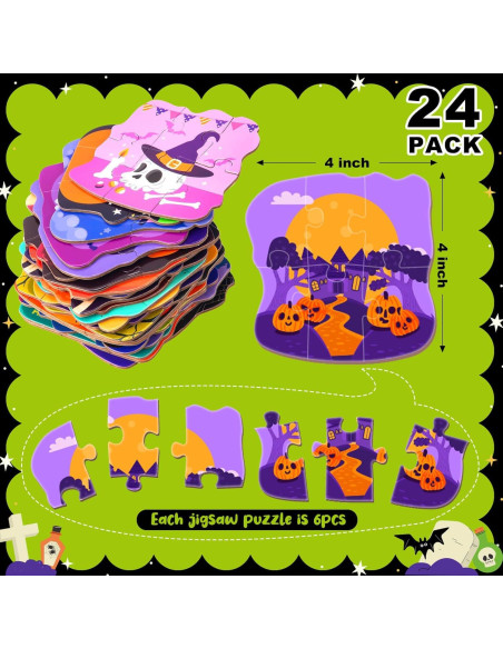 Paquete de 24 Rompecabezas de Halloween para Niños - HFAYDZSW