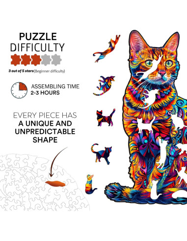 Rompecabezas de Madera Jigfoxy Gato 130 Piezas 20x15.6cm