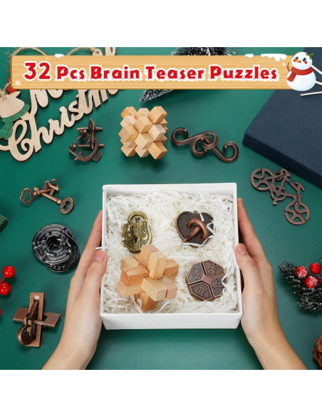 Rompecabezas de Ingenio 32 Piezas Metal y Madera IQ Seenelling