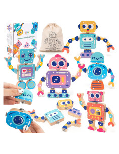 Bloques de Construcción de Madera HAPGFS 28 Piezas Juguetes STEM