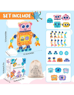 Bloques de Construcción de Madera HAPGFS 28 Piezas Juguetes STEM 2