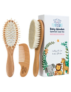 Juego de Cepillos y Peine para Bebés Funfushka - Madera de Haya