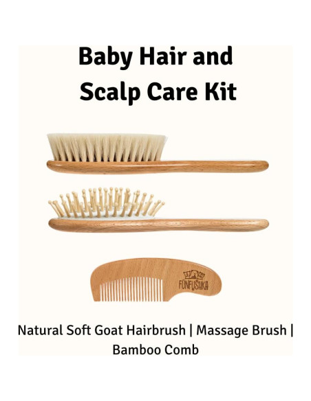 Juego de Cepillos y Peine para Bebés Funfushka - Madera de Haya