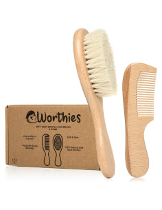 Juego de Cepillo y Peine para Bebés Worthies - Madera y Cerda de Cabra