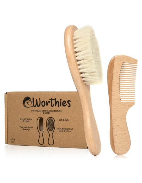 Juego de Cepillo y Peine para Bebés Worthies - Madera y Cerda de Cabra