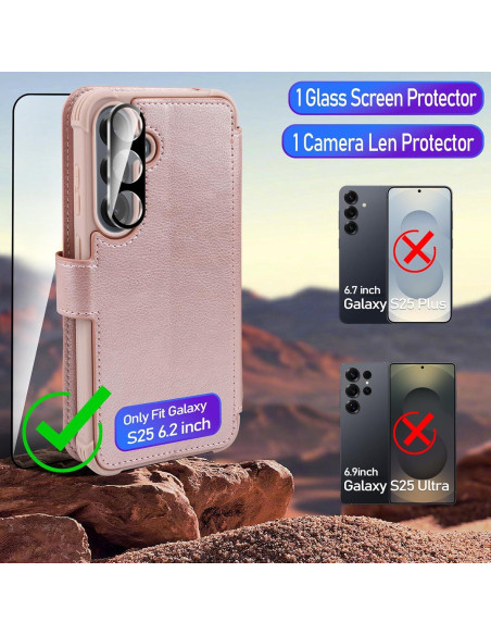 Funda billetera VANAVAGY para Samsung S25 6.2" Oro Rosa