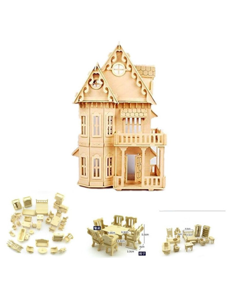 Casa de Muñecas de Madera 43 cm 2 Pisos NWFashion DIY