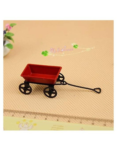 Carrito Rojo Pequeño de Metal 1/12 para Decoración Infantil