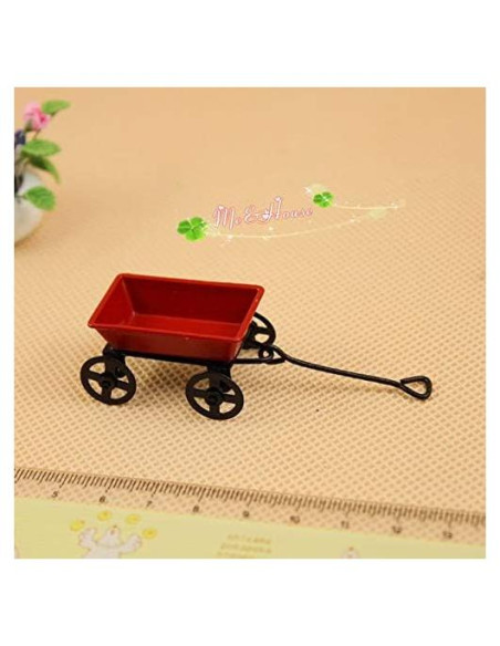 Carrito Rojo Pequeño de Metal 1/12 para Decoración Infantil