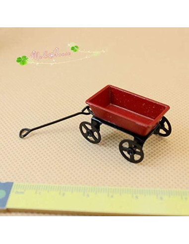 Carrito Rojo Pequeño de Metal 1/12 para Decoración Infantil