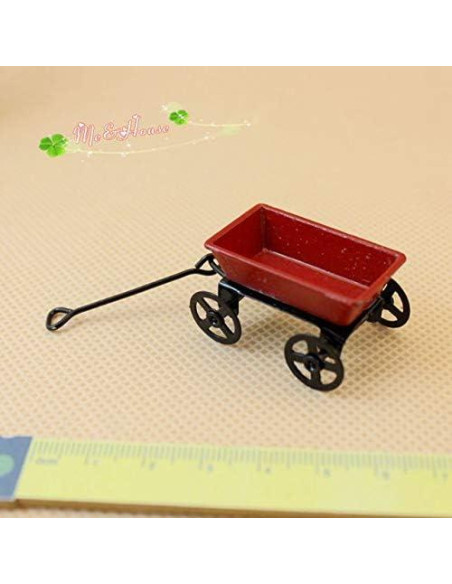 Carrito Rojo Pequeño de Metal 1/12 para Decoración Infantil