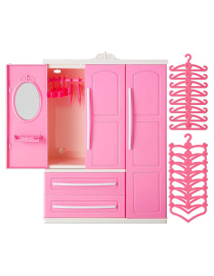 Armario para muñecas Skylety con 20 perchas rosas