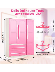 Armario para muñecas Skylety con 20 perchas rosas 2