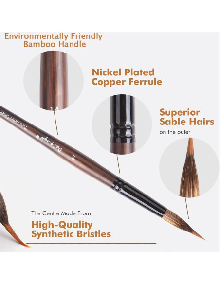 Juego de Pinceles de Acuarela Dainayw 6 Pcs Sable Detalle Juego de Pinceles de Acuarela Dainayw 6 Pcs Sable Detalle