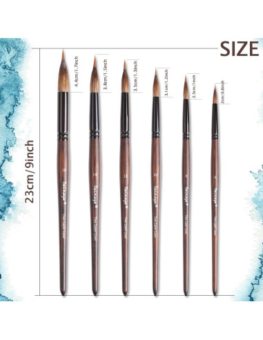 Juego de Pinceles de Acuarela Dainayw 6 Pcs Sable Detalle