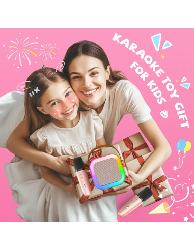 Mini Máquina de Karaoke CscyyAmz Oro Rosa 2 Micrófonos Inalámbricos