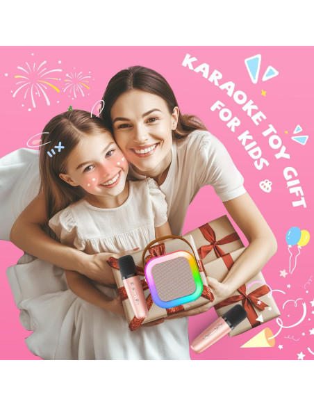 Mini Máquina de Karaoke CscyyAmz Oro Rosa 2 Micrófonos Inalámbricos