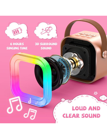 Mini Máquina de Karaoke CscyyAmz Oro Rosa 2 Micrófonos Inalámbricos