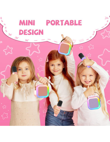 Mini Máquina de Karaoke CscyyAmz Oro Rosa 2 Micrófonos Inalámbricos