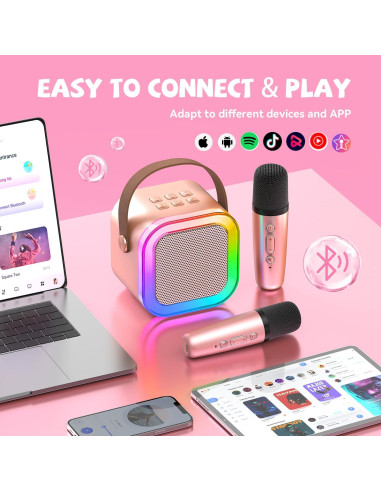 Mini Máquina de Karaoke CscyyAmz Oro Rosa 2 Micrófonos Inalámbricos