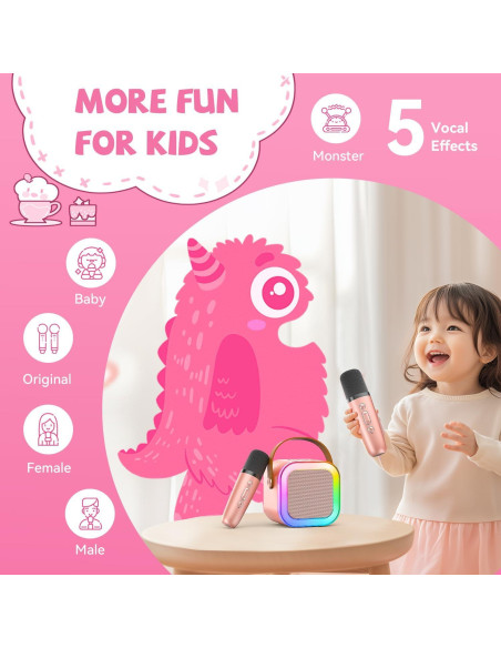 Mini Máquina de Karaoke CscyyAmz Oro Rosa 2 Micrófonos Inalámbricos
