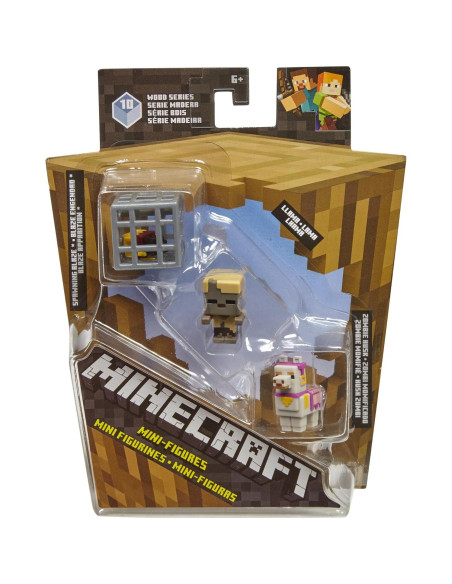 Paquete de 3 Mini Figuras Minecraft Mattel - Esqueleto, Golem y Jockey