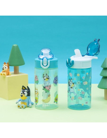 Botella de Agua Zak Designs Bluey 473ml con Popote y Asa