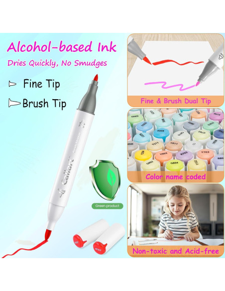 Marcadores de Alcohol Caliart 51 Colores Doble Punta Pincel