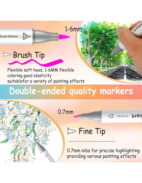 Marcadores de Alcohol Caliart 51 Colores Doble Punta Pincel