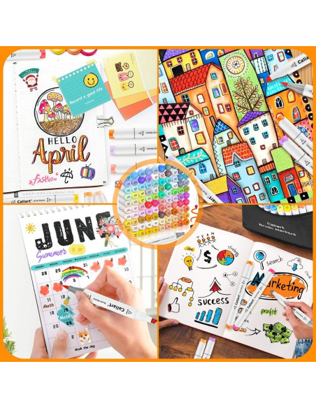 Marcadores de Alcohol Caliart 51 Colores Doble Punta Pincel