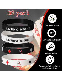 36 Pulseras de Silicona Temáticas de Casino Zhanmai para Fiesta 2
