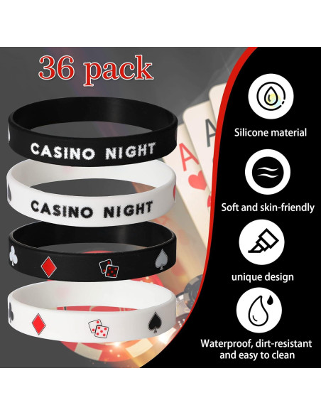 36 Pulseras de Silicona Temáticas de Casino Zhanmai para Fiesta
