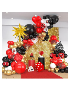 Kit de Arco de Globos Rojo y Negro 146 Pcs para Fiesta Casino