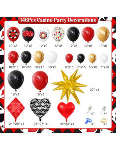 Kit de Arco de Globos Rojo y Negro 146 Pcs para Fiesta Casino 2