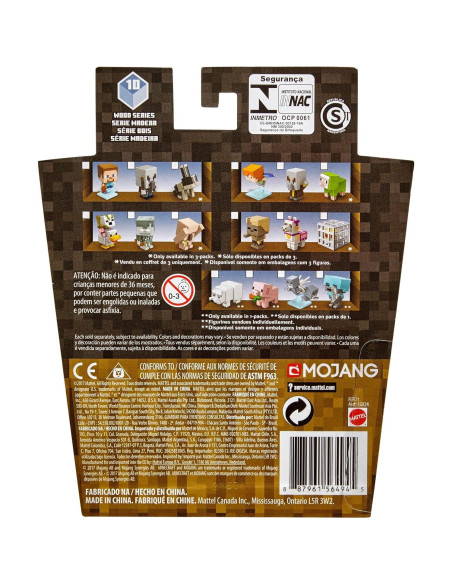 Paquete de 3 Mini Figuras Minecraft Mattel - Esqueleto, Golem y Jockey